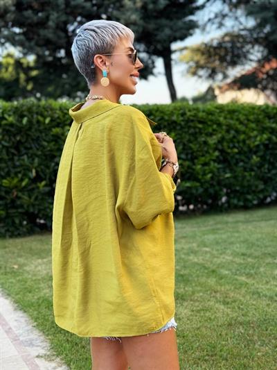 YAĞ YEŞİLİ OMZU DÜŞÜK OVERSIZE GÖMLEK 