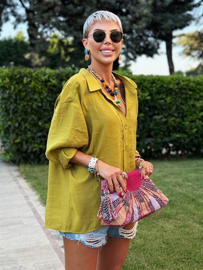 YAĞ YEŞİLİ OMZU DÜŞÜK OVERSIZE GÖMLEK 