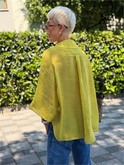 YAĞ YEŞİLİ OVERSIZE İPEKSİ GÖMLEK