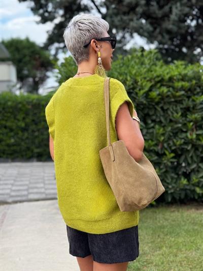 YAĞ YEŞİLİ SAÇ ÖRGÜ V YAKA SÜVETER