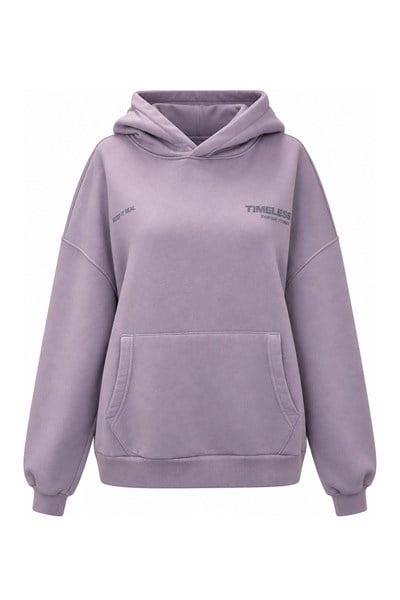Yazı Baskılı Kapüşonlu Sweatshırt Lila