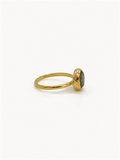 Yeşil Oval Taşlı Gold Yüzük