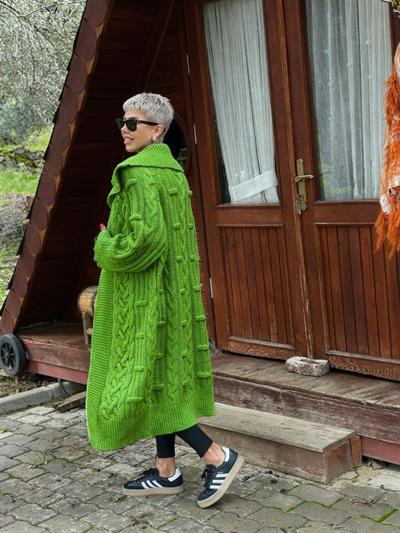 YEŞİL SAÇ ÖRGÜ MAXI TRİKO HIRKA 