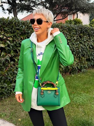 YEŞİL SUNİ DERİ BLAZER CEKET