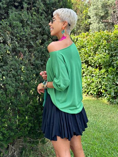 ZÜMRÜT YEŞİLİ KAYIK YAKA MERSERİZE