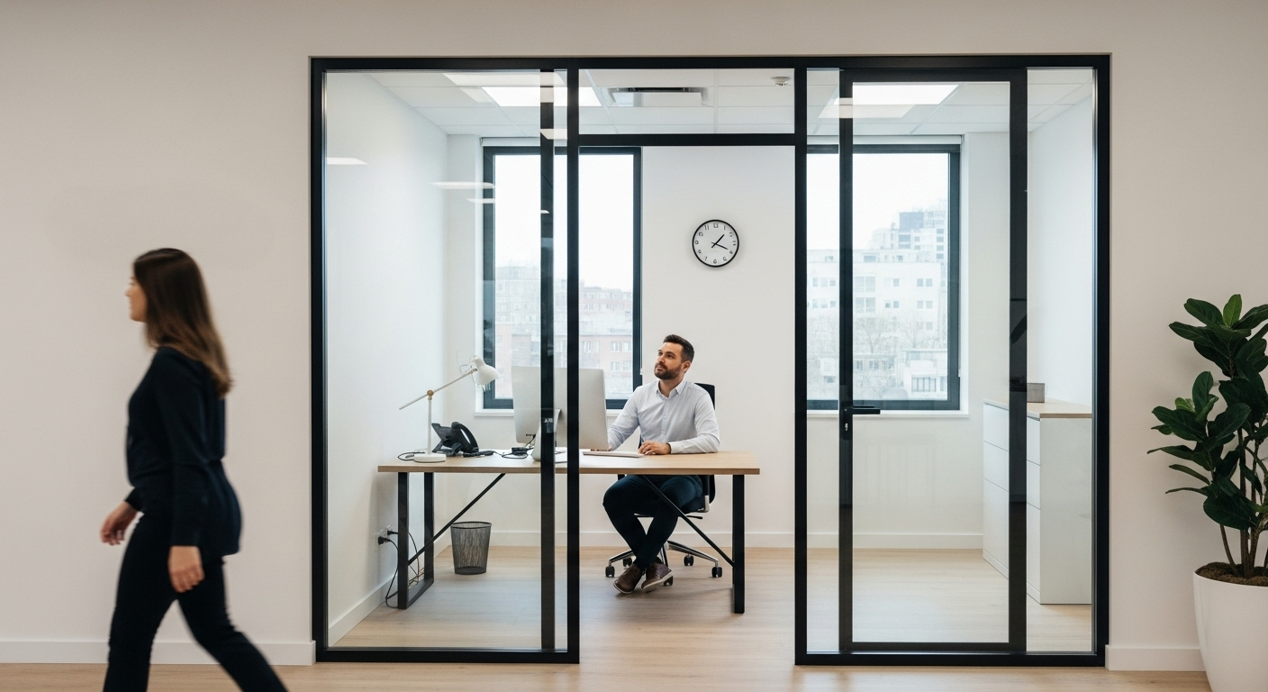 Cam duvarlı modern CEO ofisi - şeffaf ve açık