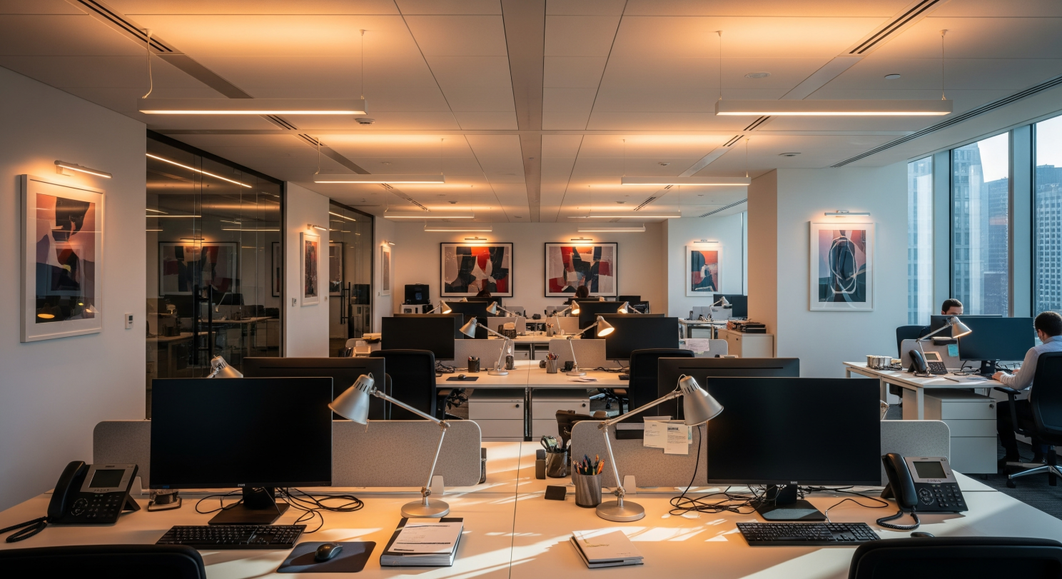 Doğal ışık alan modern ofis aydınlatma tasarımı