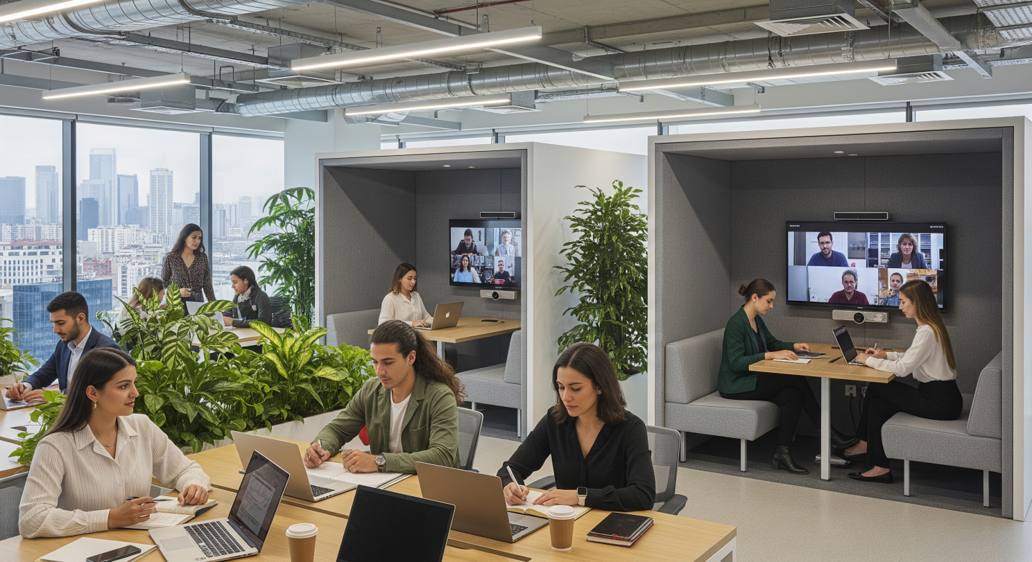 Çalışanların rahatladığı ofis kulis alanı ve lounge bölgesi