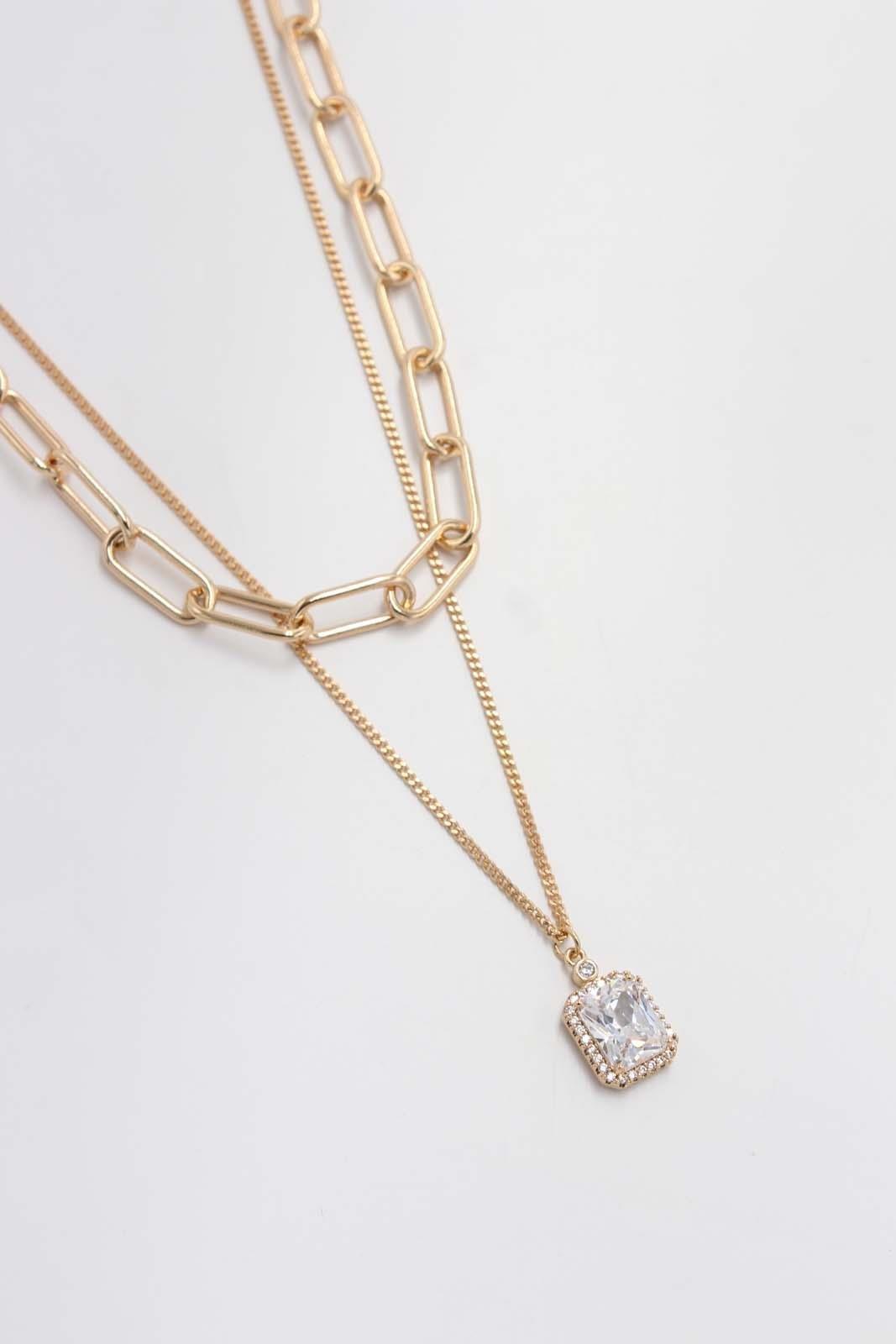 Baget Taşlı Gold Kolye