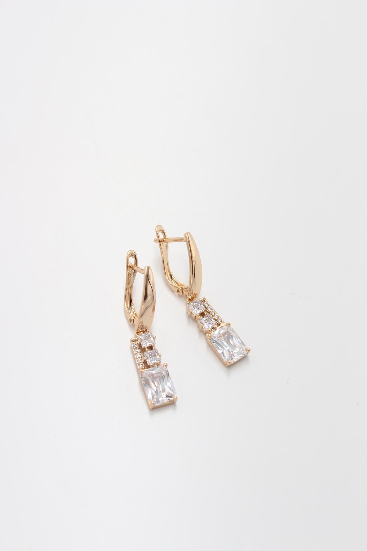 Baget Taşlı Gold Küpe