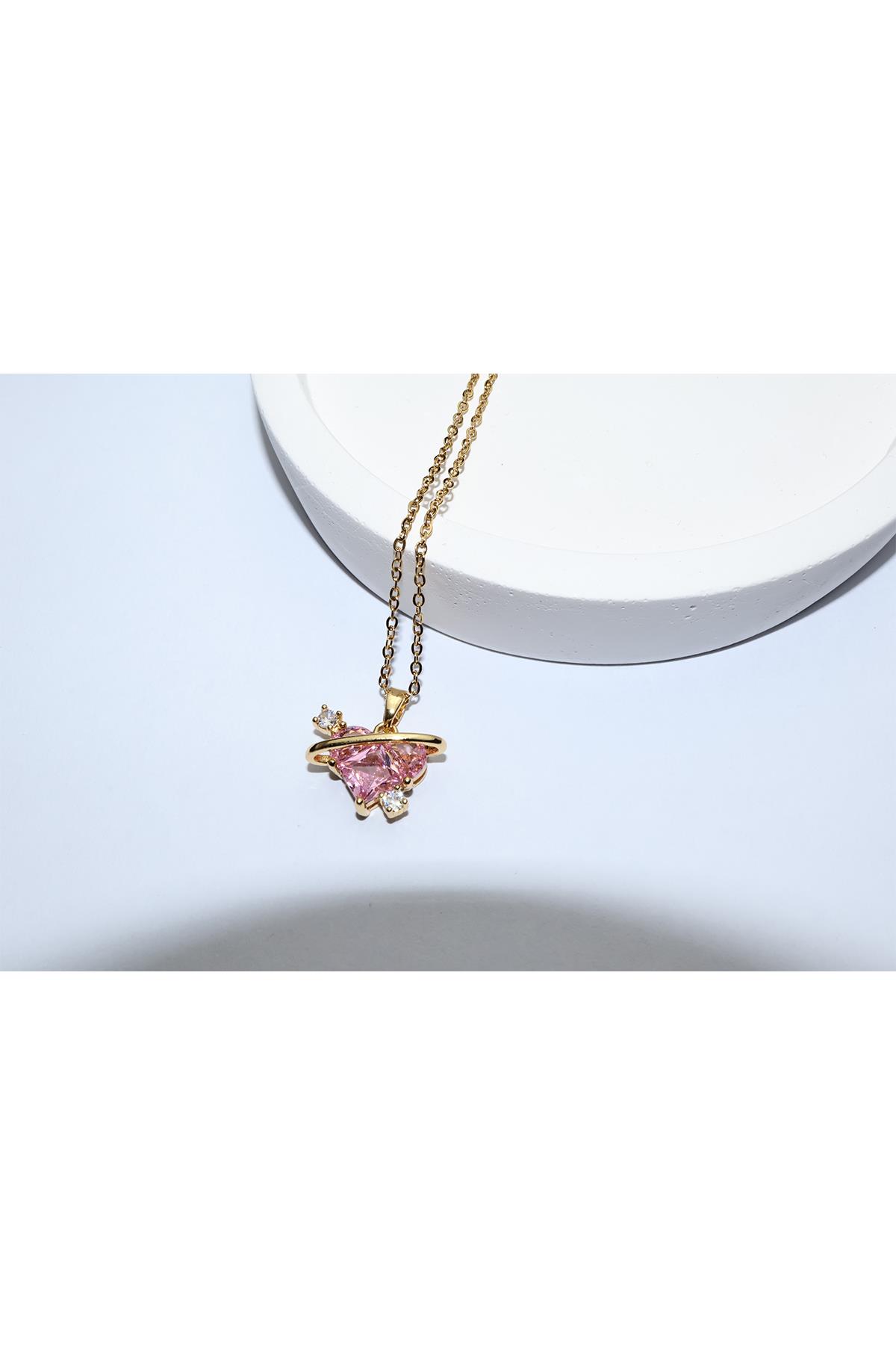 Pink Kristal Love Kolye