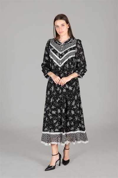 Fırfır Yaka Empirme Elbise