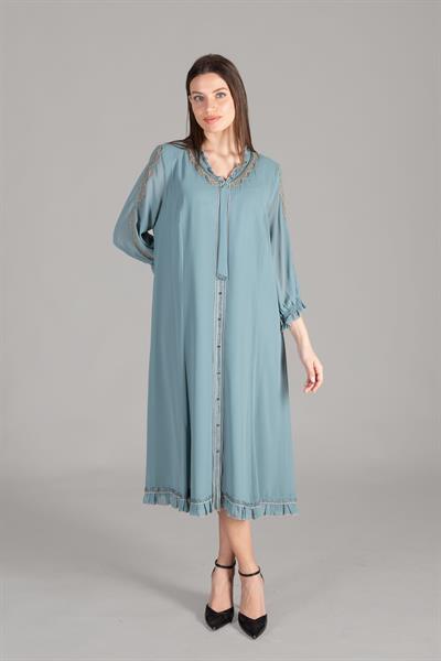Ruffwith Neck Embroidered Chiffon Dress