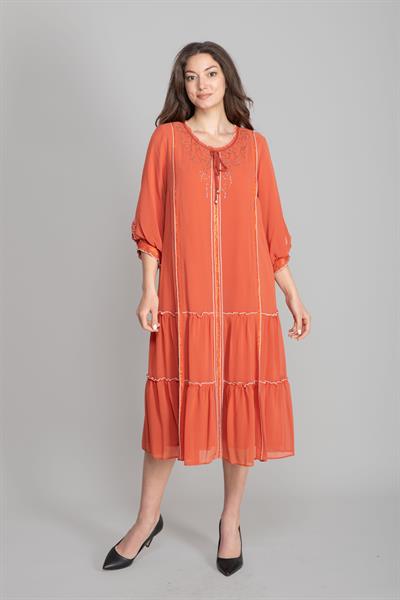 Fırfır Yaka Şifon Elbise