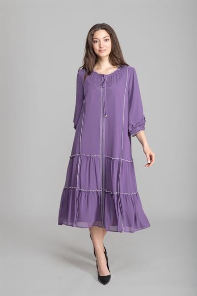 Fırfır Yaka Şifon Elbise