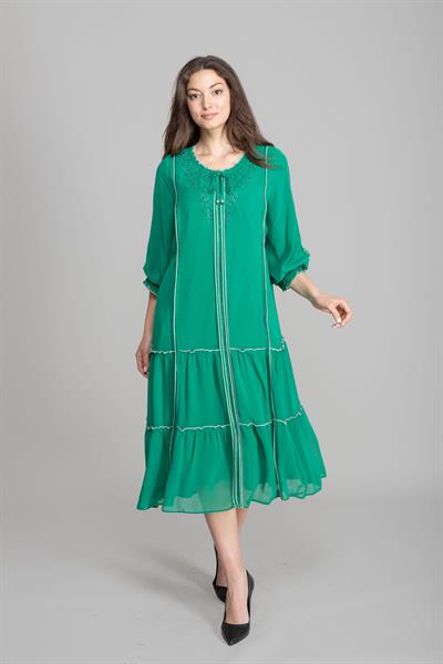 Fırfır Yaka Şifon Elbise