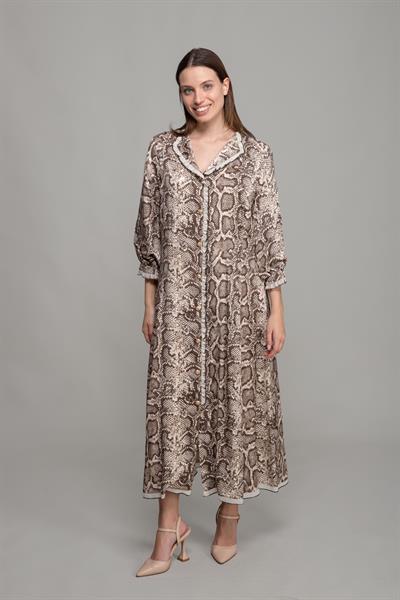 Ruffwithlı Neck Jakarlı Empirme Dress