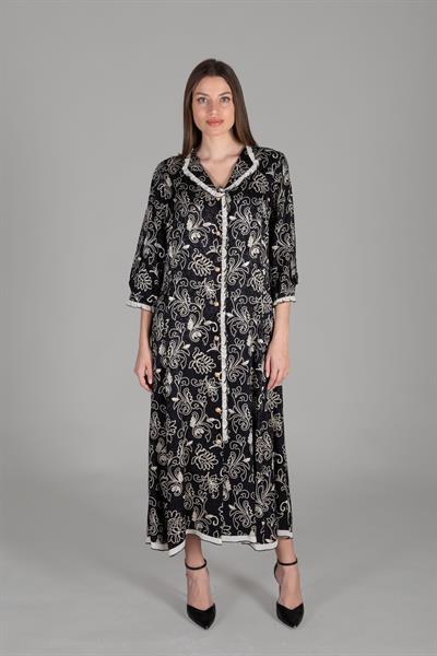 Ruffwithlı Neck Jakarlı Empirme Dress