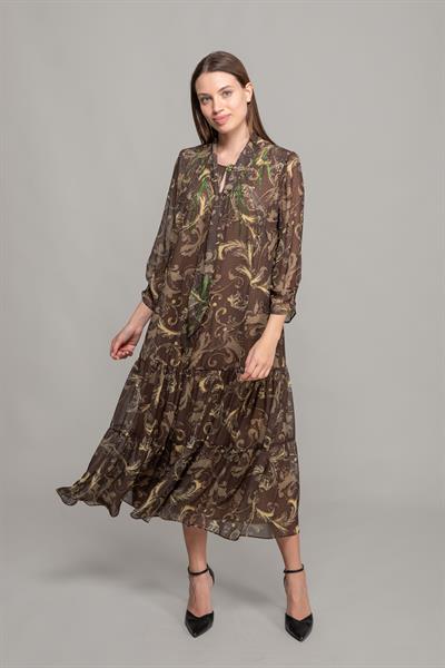 Fularlı Yaka Yoryo Empirme Elbise