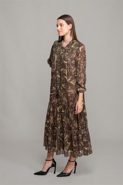 Fularlı Yaka Yoryo Empirme Elbise