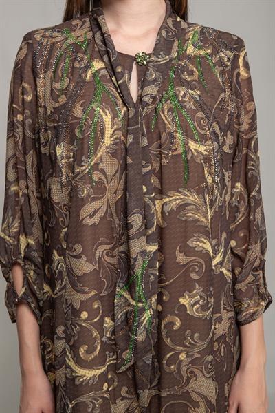 Fularlı Yaka Yoryo Empirme Elbise