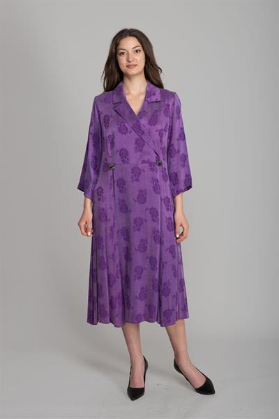 Gömlek Yaka Jakarlı Cupro Elbise