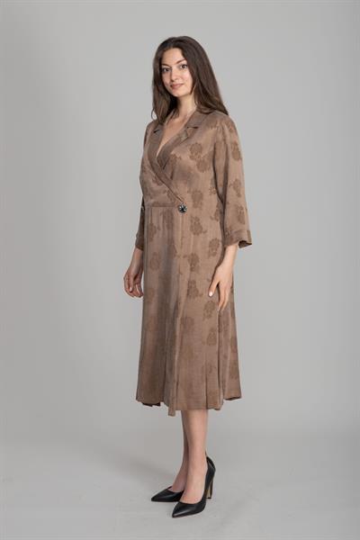 Gömlek Yaka Jakarlı Cupro Elbise