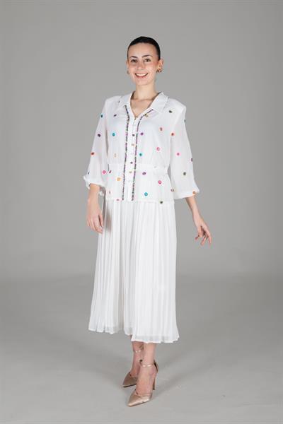 Gömwithk Neck Polka Dot Chiffon Dress