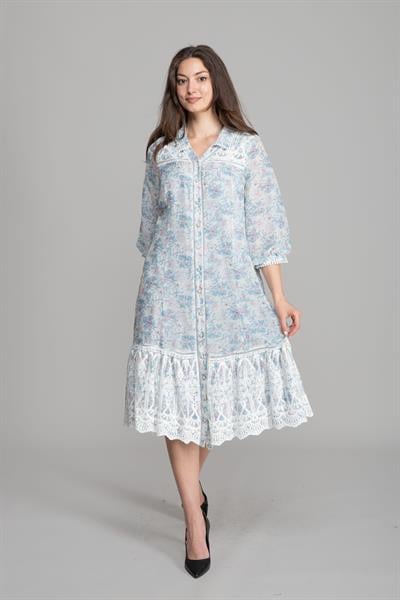 Gömlek Yaka Şifon Brodeli Elbise