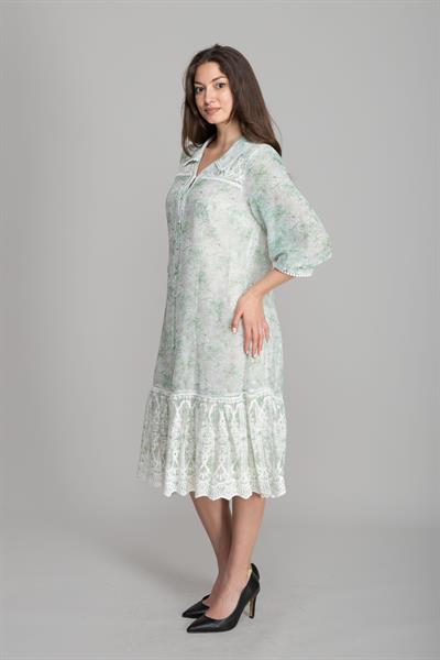 Gömlek Yaka Şifon Brodeli Elbise