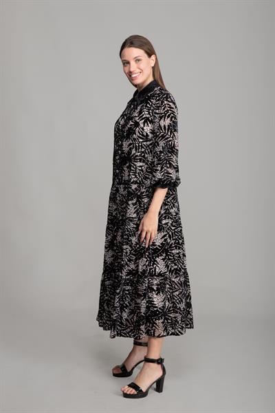 Gömlek Yaka Yakma Kadife Elbise