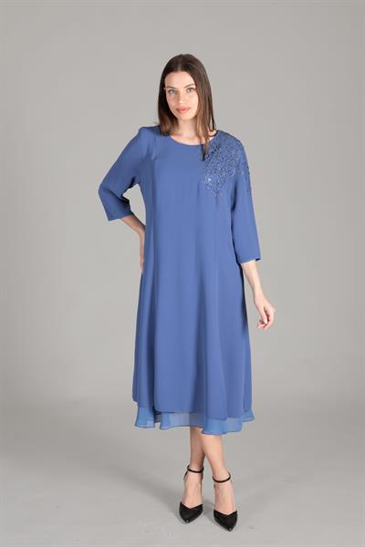 Manşet Yuvarlak Yaka Godeli Elbise