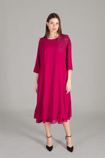 Manşet Yuvarlak Yaka Godeli Elbise