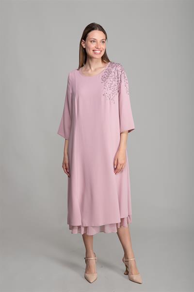 Manşet Yuvarlak Yaka Godeli Elbise