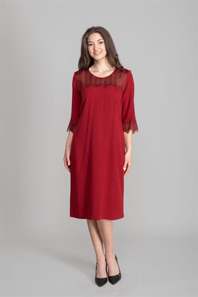 Manşet Yuvarlak Yaka Güpürlü Dantelli Elbise