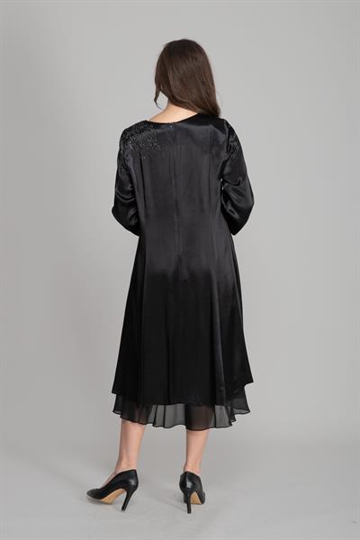 Saten Floş Yuvarlak Yaka Elbise