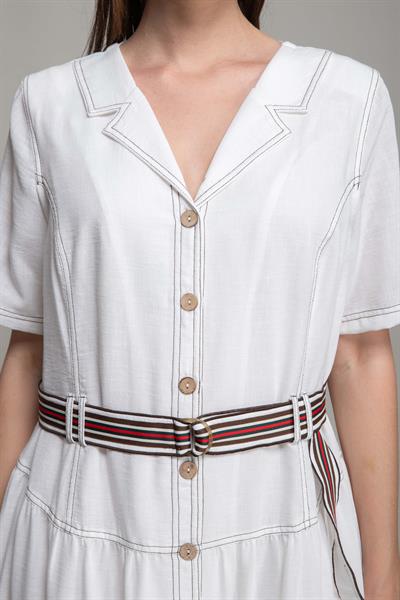 V Gömlek Yaka Rio Keten Elbise