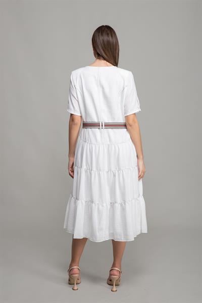 V Gömlek Yaka Rio Keten Elbise