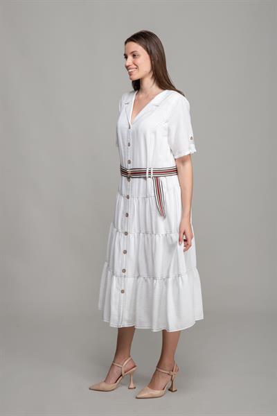 V Gömlek Yaka Rio Keten Elbise