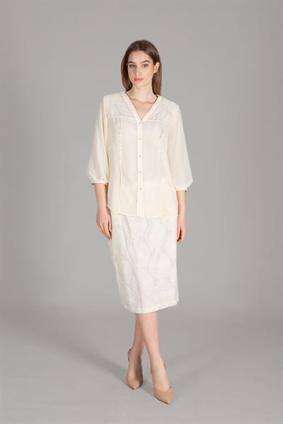 V Neck Blouse Dantel Skirt