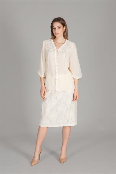 V Neck Blouse Dantel Skirt