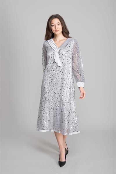 V Yaka Boncuklu Payetli Elbise