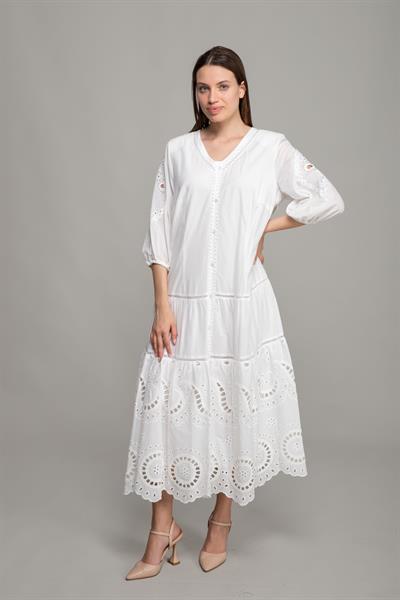 V Yaka Brodeli Vual Elbise