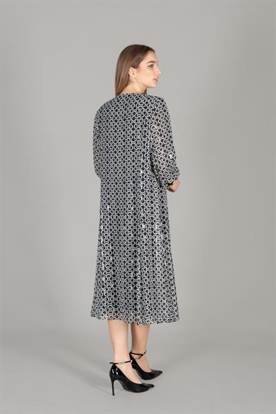 V Neck Fiyonlu Varaklı Dress