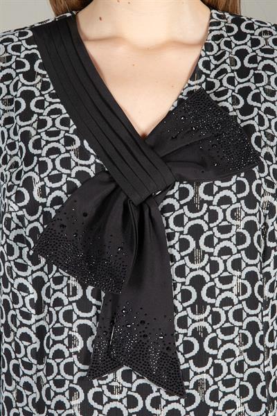 V Neck Fiyonlu Varaklı Dress