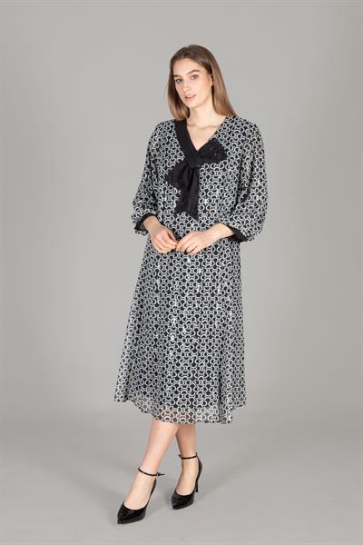 V Neck Fiyonlu Varaklı Dress