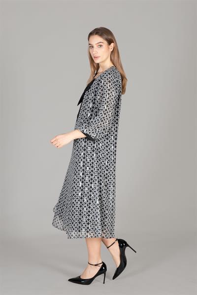 V Neck Fiyonlu Varaklı Dress