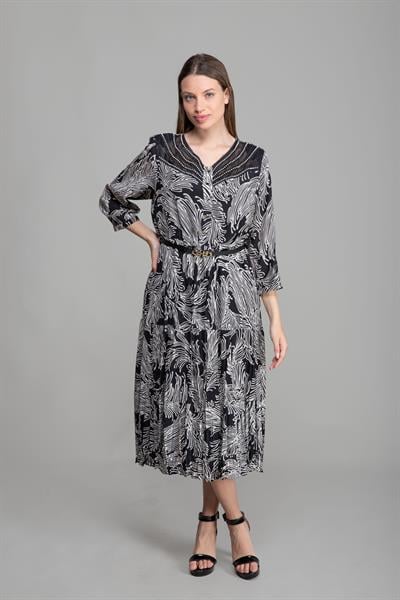 V Yaka Floş Vual Elbise