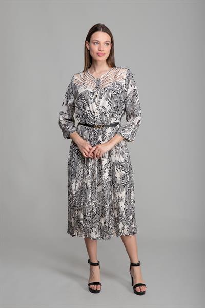 V Yaka Floş Vual Elbise