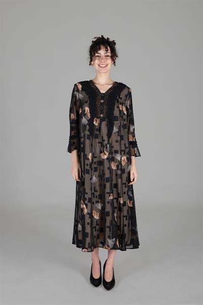 V Neck Kesme Chiffon Dress